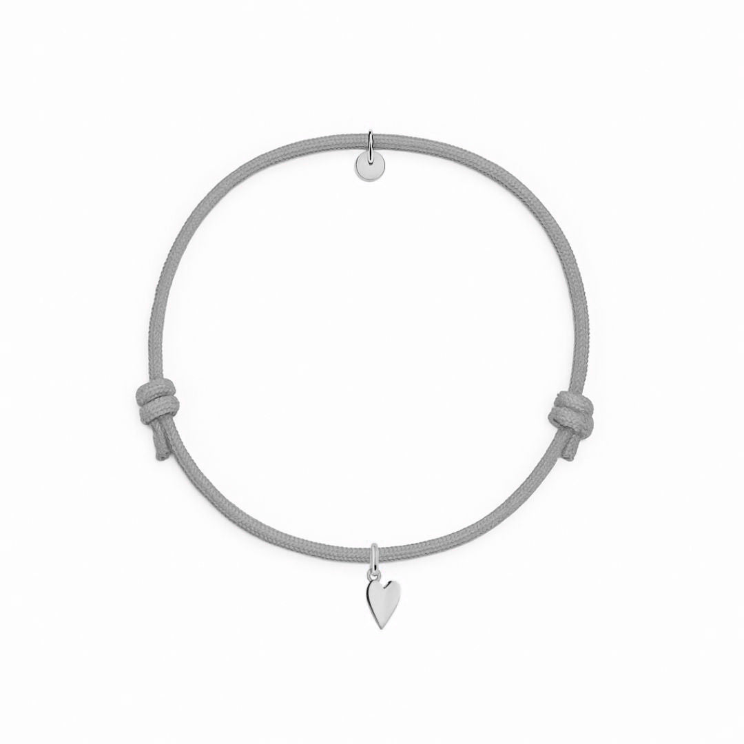 bracciale cordino grigio con ciondolo cuore in argento 925