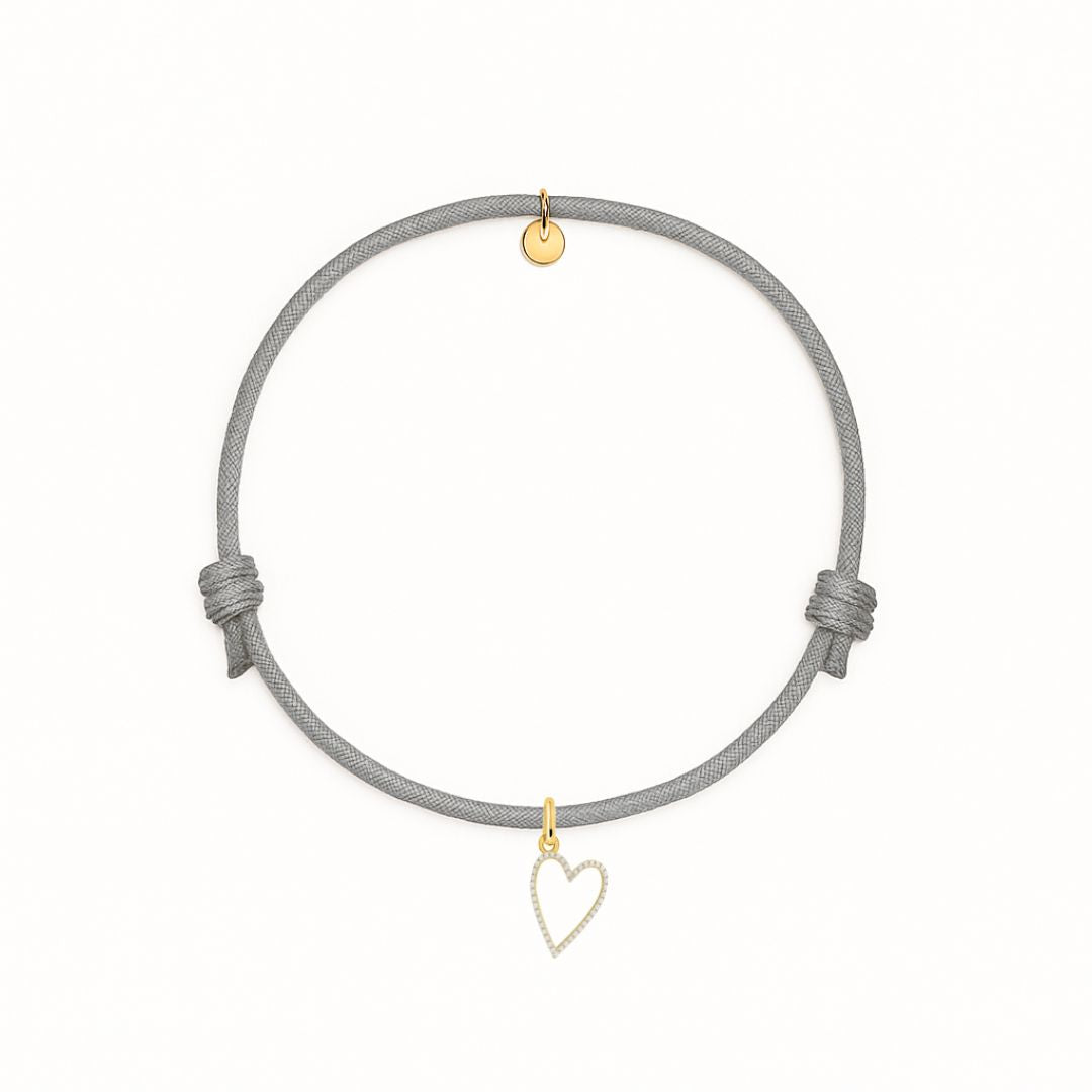 bracciale cordino grigio con ciondolo sagoma cuore 