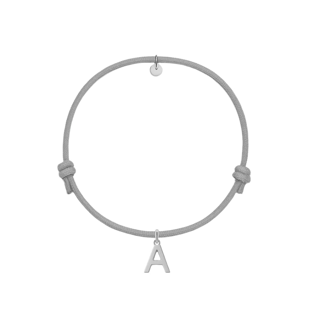 bracciale con cordino grigio e ciondolo iniziale in argento 925 personalizzabile