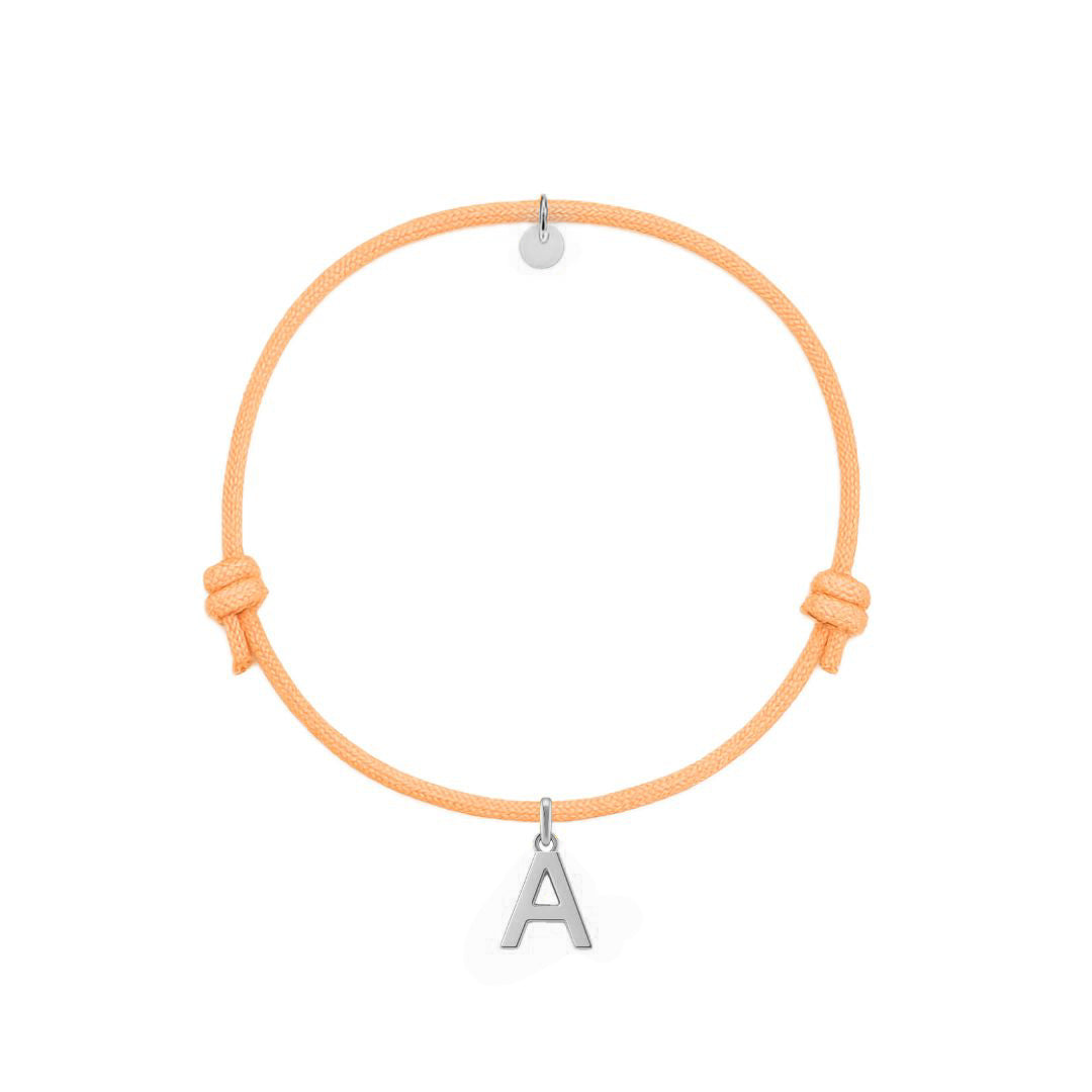 bracciale con cordino arancione e ciondolo iniziale in argento 925 personalizzabile