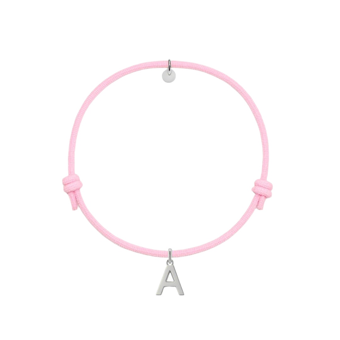 bracciale con cordino rosa e ciondolo iniziale in argento 925 personalizzabile
