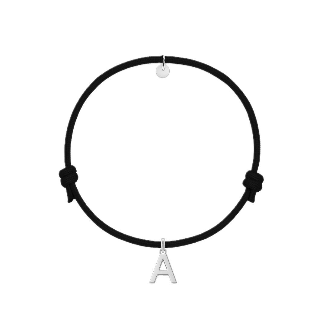 bracciale con cordino nero e ciondolo iniziale in argento 925 personalizzabile