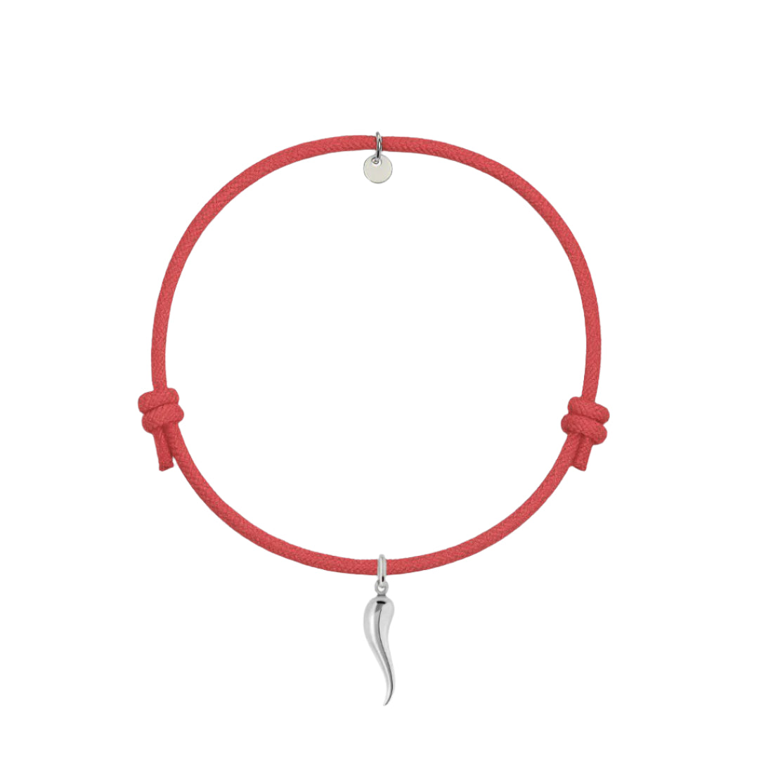 bracciale cordino rosso con ciondolo cornetto portafortuna in argento 925