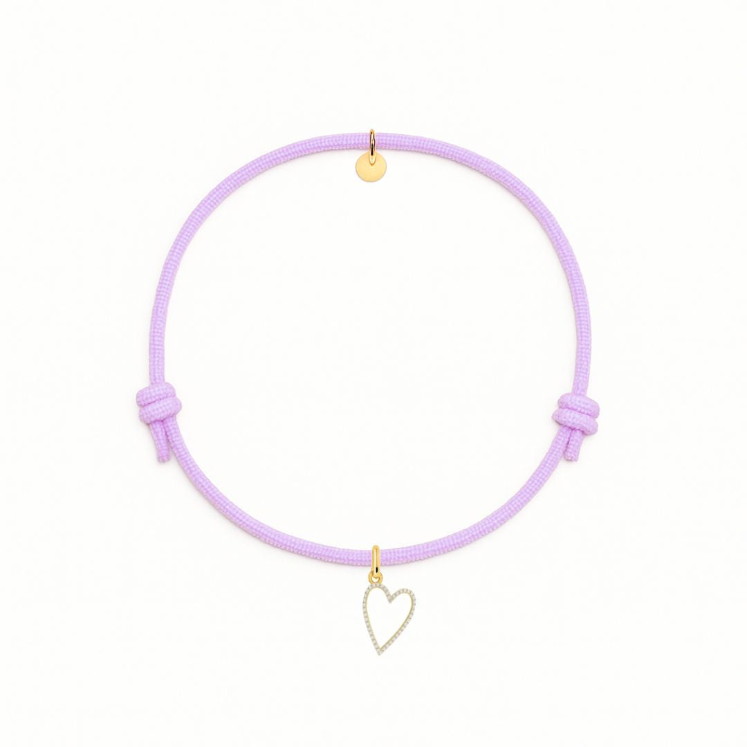 bracciale cordino glicine con ciondolo cuore 