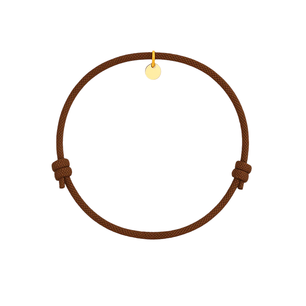 bracciale personalizzabile con cordino marrone su cui puoi aggiungere ciondolo