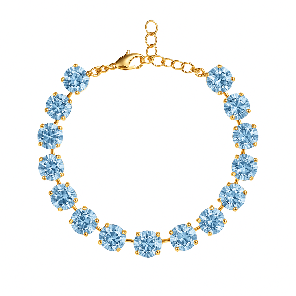 Bracciale tennis in argento placcato oro con swarovski turchesi sostenibili