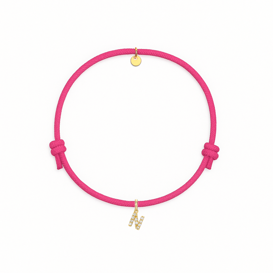 bracciale con cordino fucsia con iniziale N