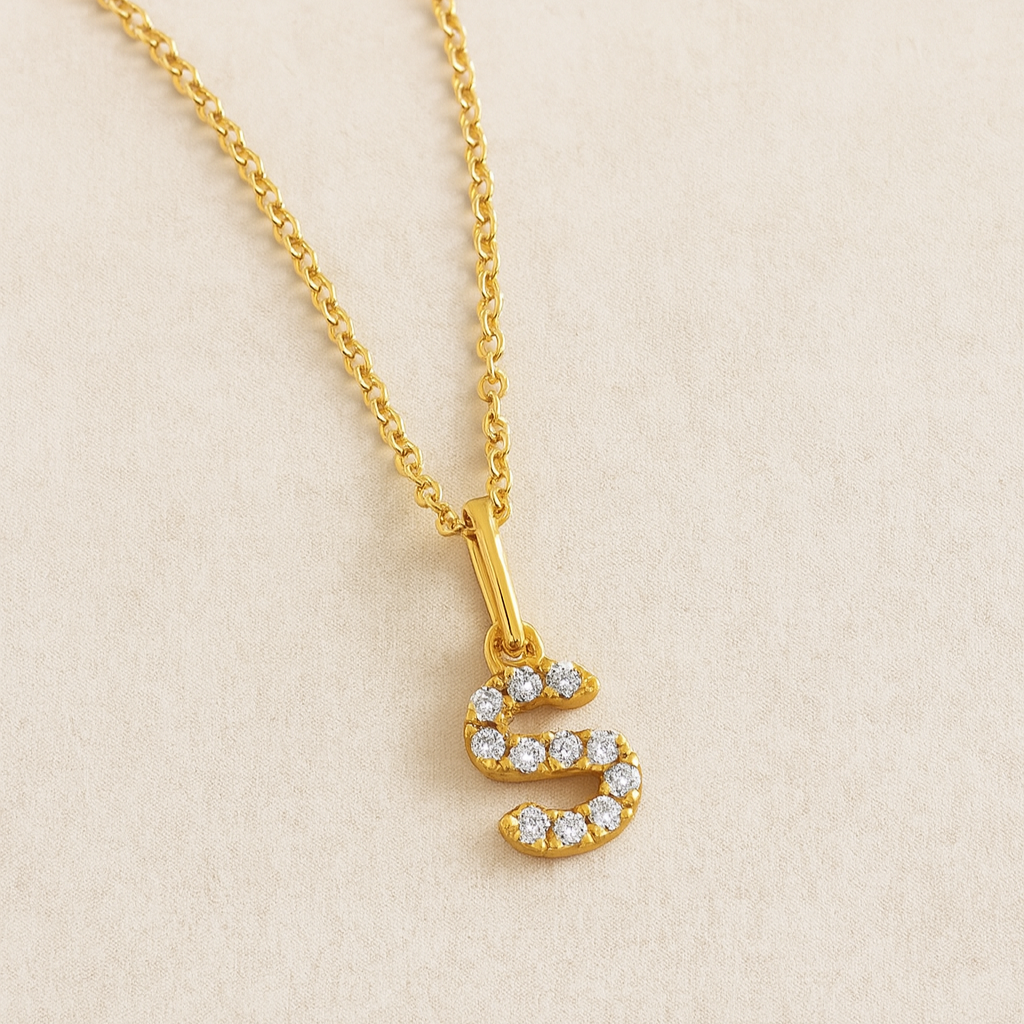 collana ciondolo lettera s in argento 925 e zirconi