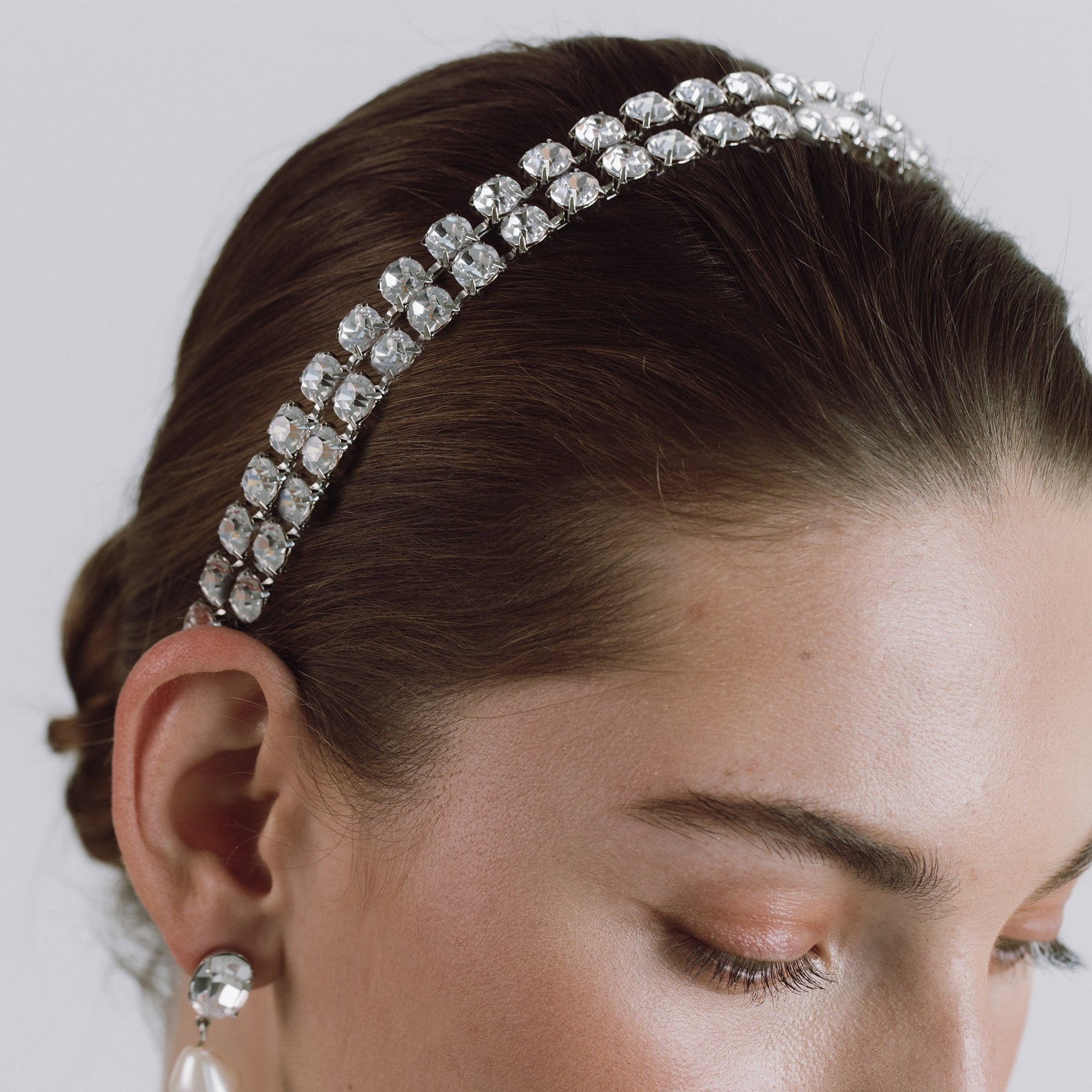 cerchietto a due file di swarovski luminosi da sposa