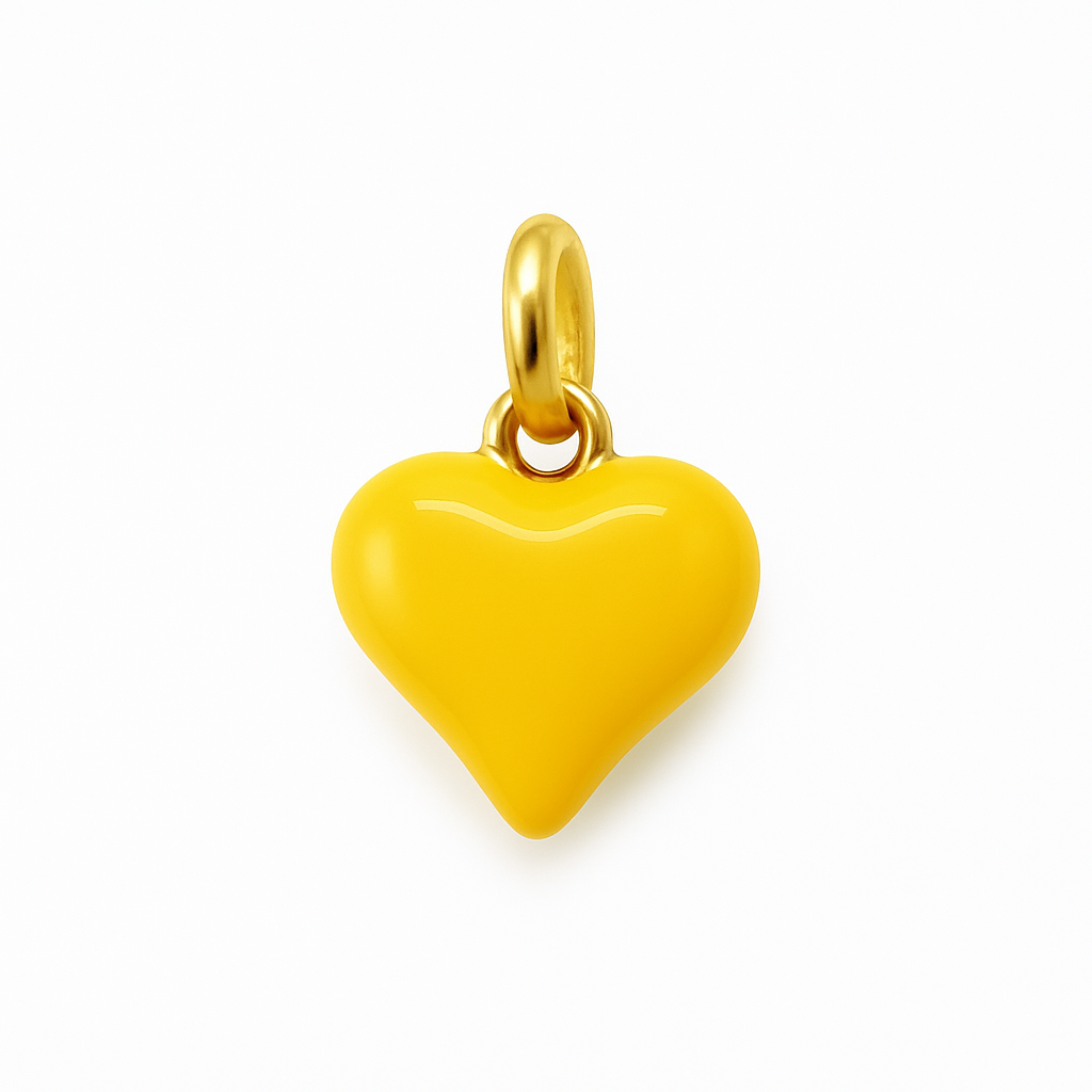 ciondolo cuore giallo smaltato finitura oro in argento 925