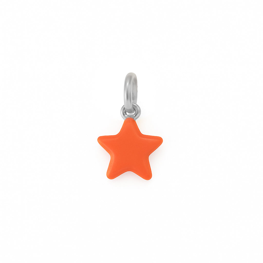 ciondolo a forma di stella per bracciali  collane con smalto di colore arancione in argento 925