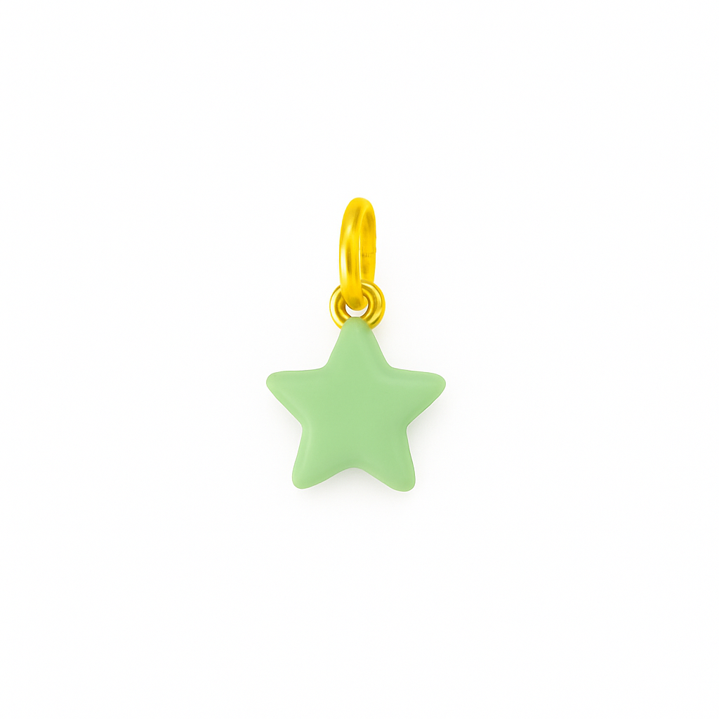 ciondolo a forma di stella dorato per bracciali  collane con smalto di colore verde in argento 925