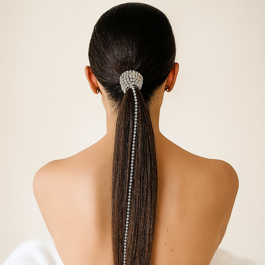 coda di cavallo da sposa swarovski con fermaglio lungo