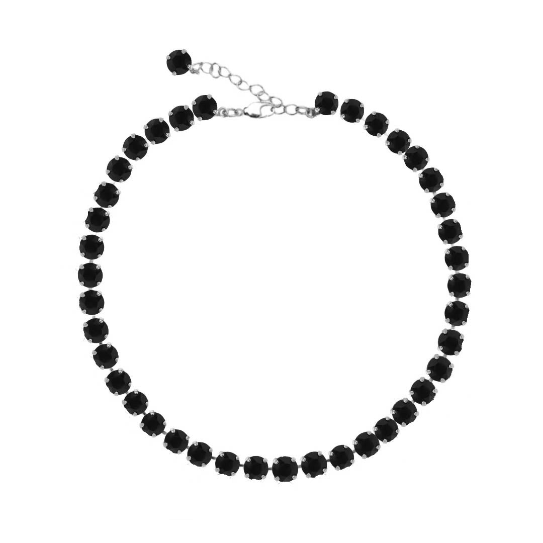 black crystals tennis necklace in 925 silver