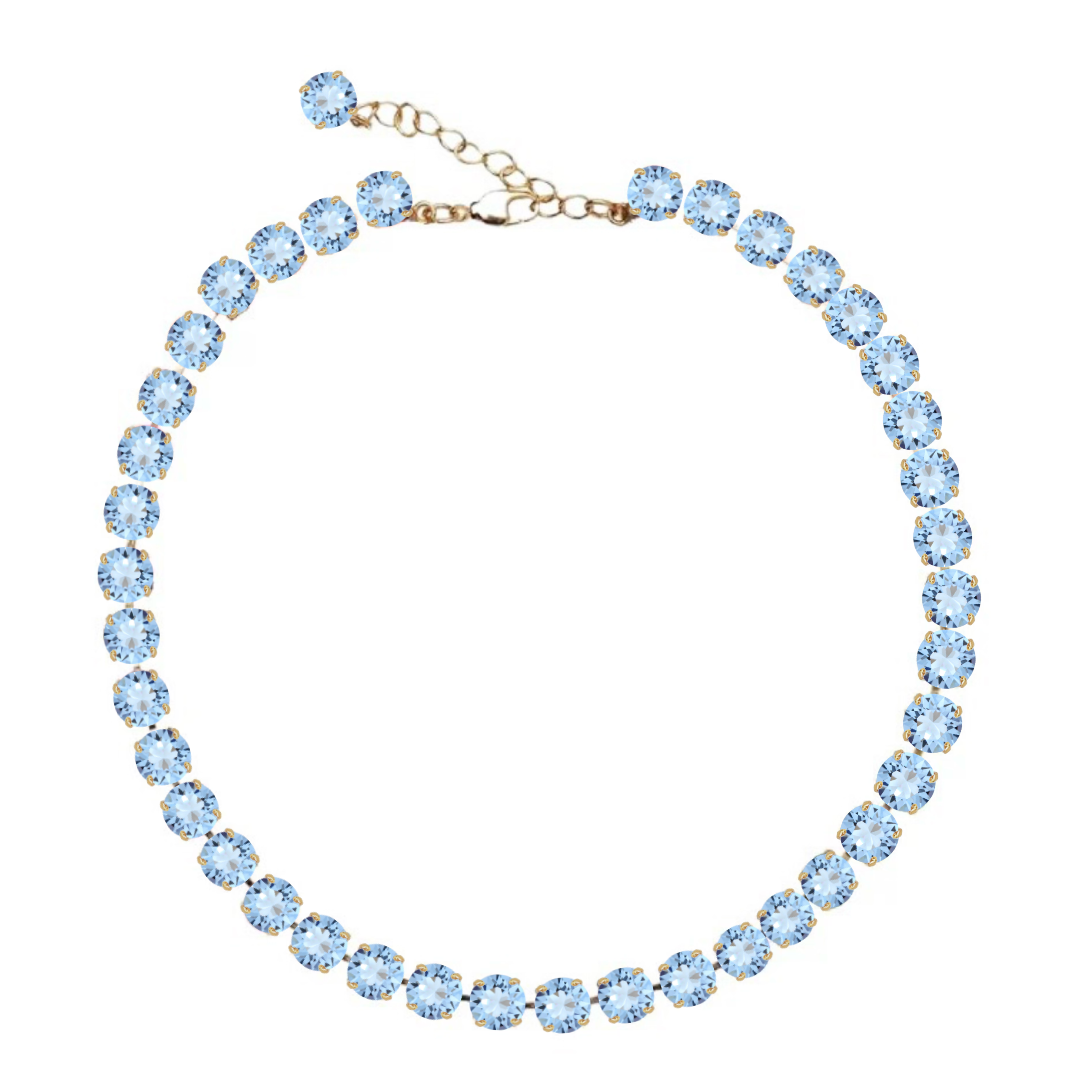 collana con pietre azzurro cristallo e rifiniture oro
