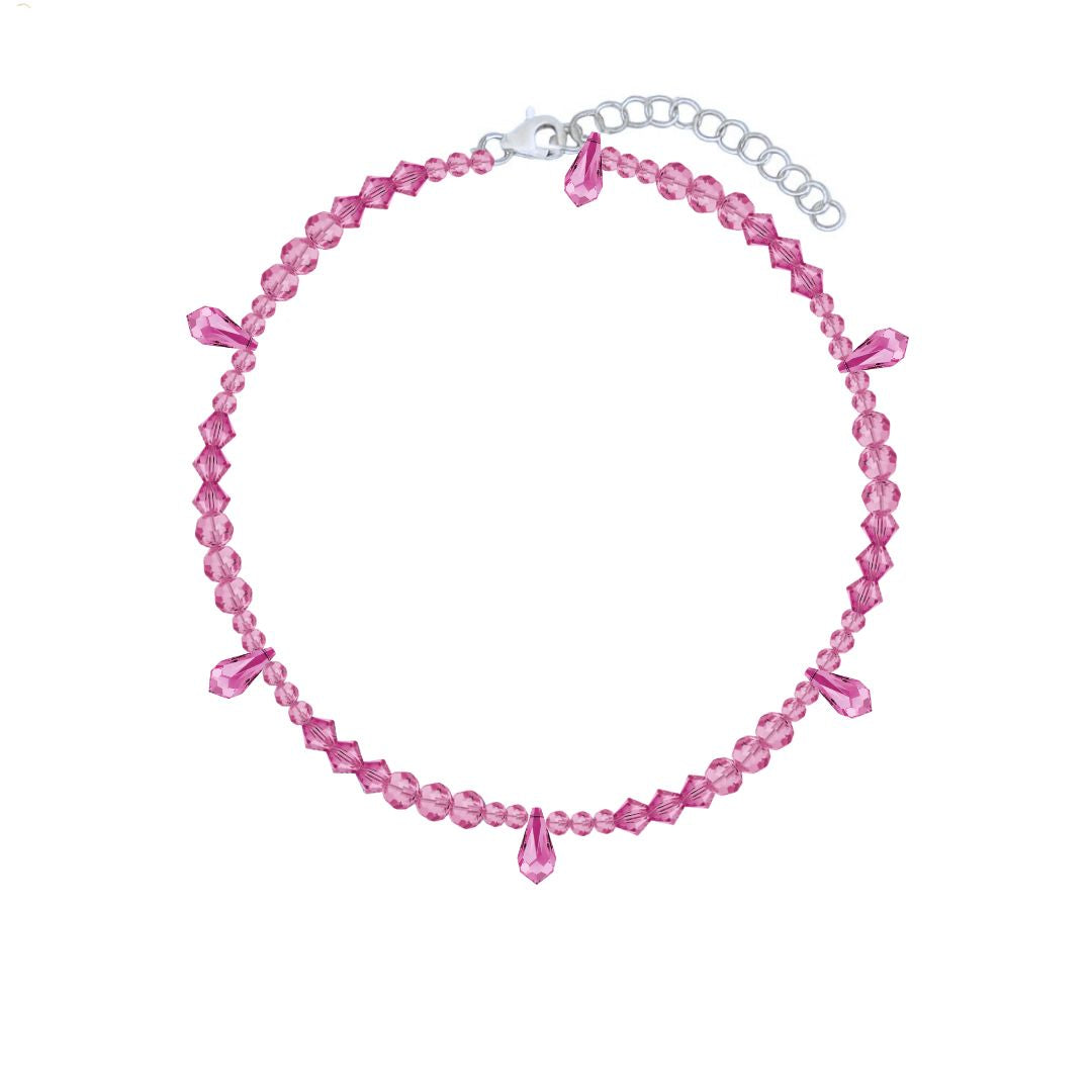 collana con perline fucsia e rifiniture color argento