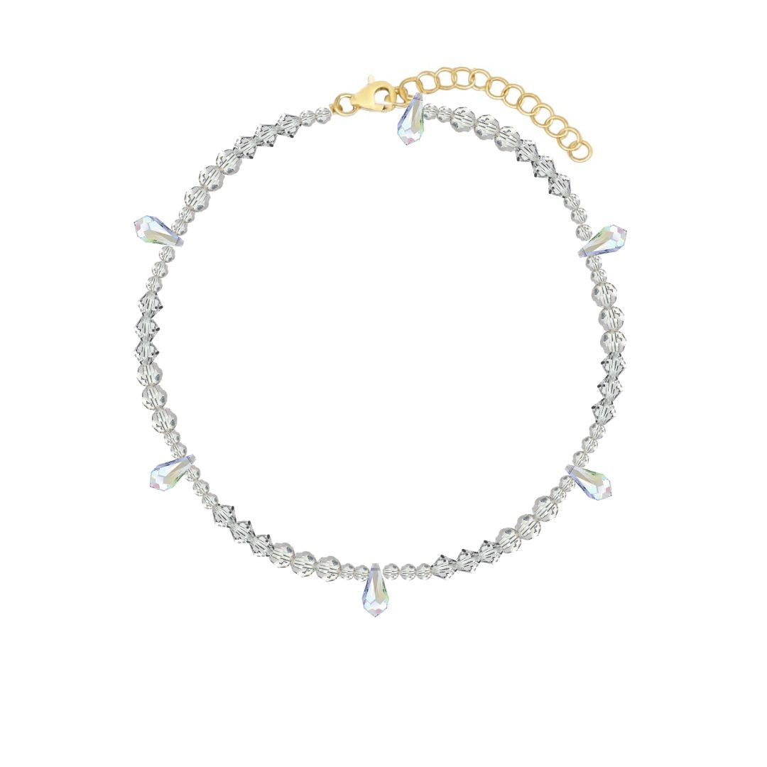 collana con perline trasparenti e rifiniture color oro