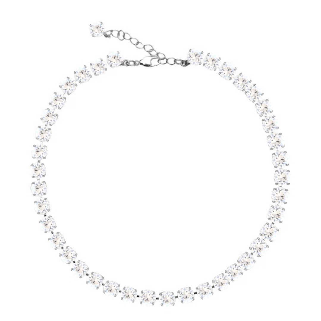 collana tennis con cristalli bianchi e argento
