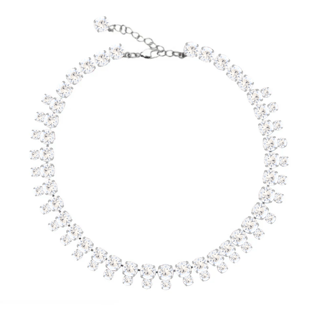 collana doppia con cristalli bianchi e dettagli argento