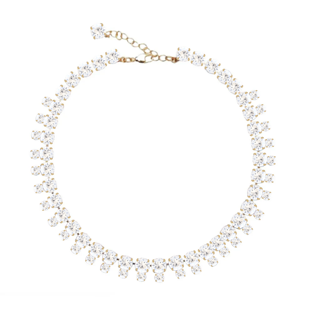 collana doppia con cristalli bianchi e laccatura color oro