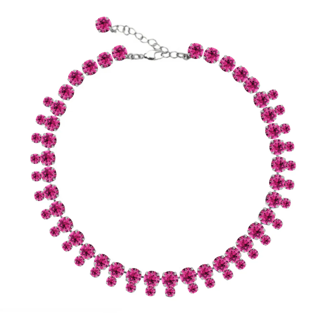 collana doppia con pietre fucsia e dettagli argento