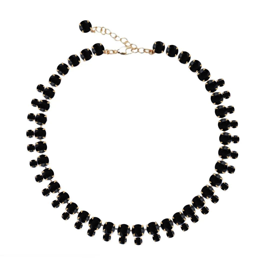 collana doppia fila di cristalli nera e oro
