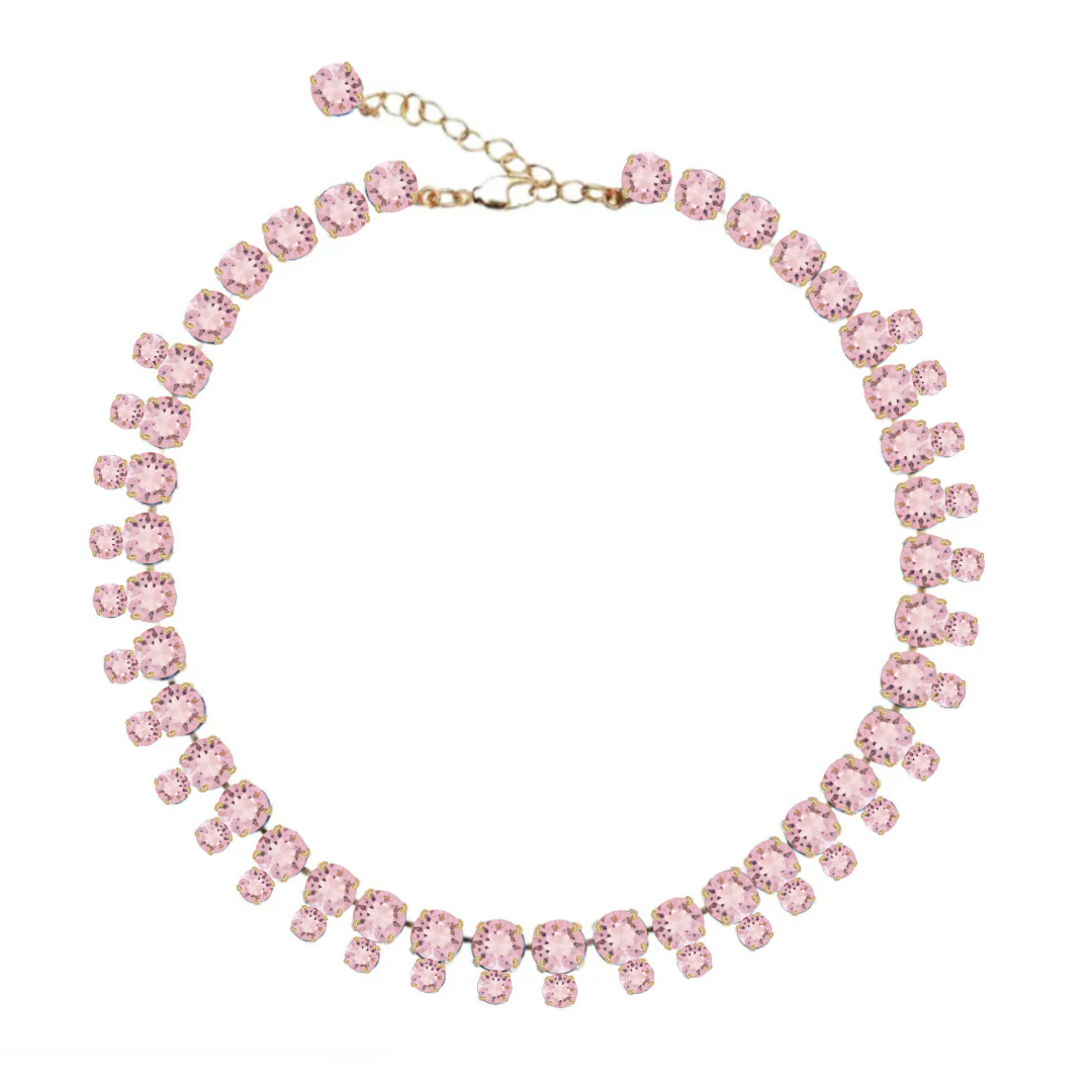 collana con doppia fila di cristalli rosa e oro