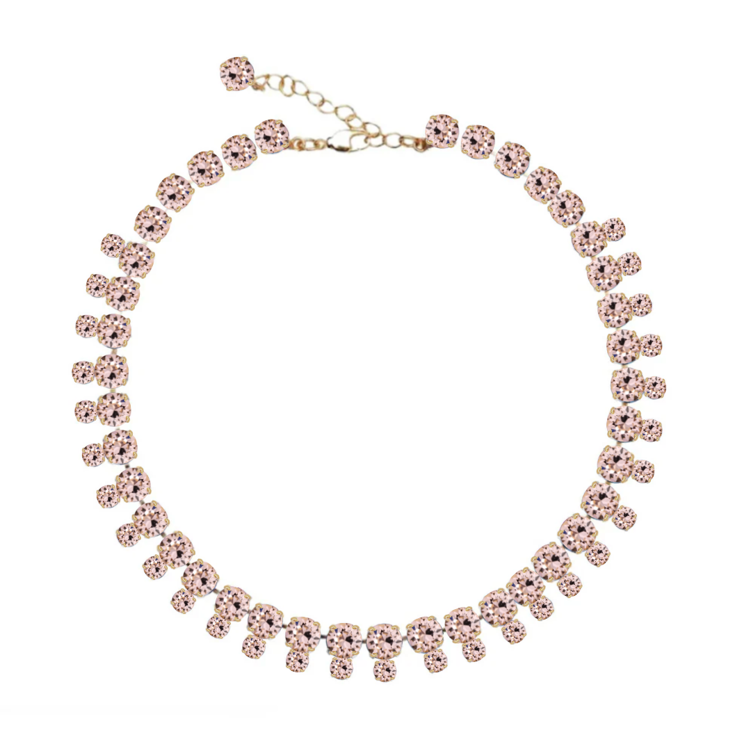 collana con doppia fila di pietre rosa cipria e oro