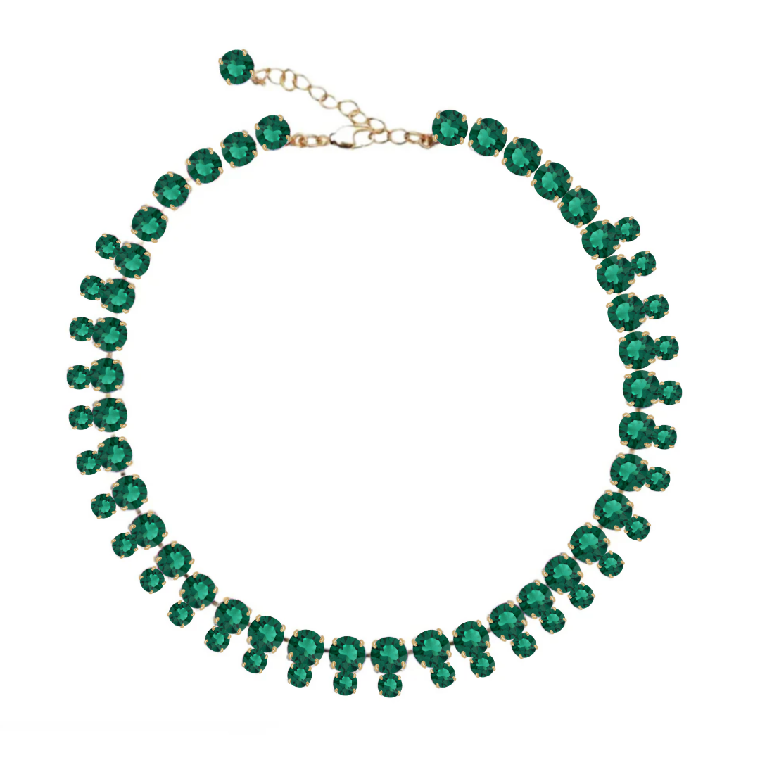 collana con doppia fila di cristalli verde e oro