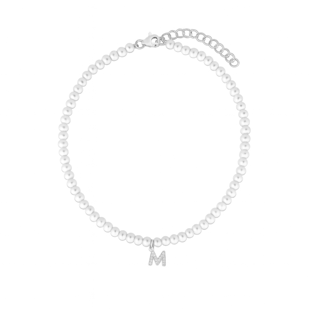 collana di perle bianche piccole con iniziale in argento 925