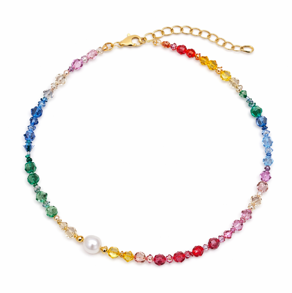 collana con perline colorate e perla al centro con rifiniture oro 