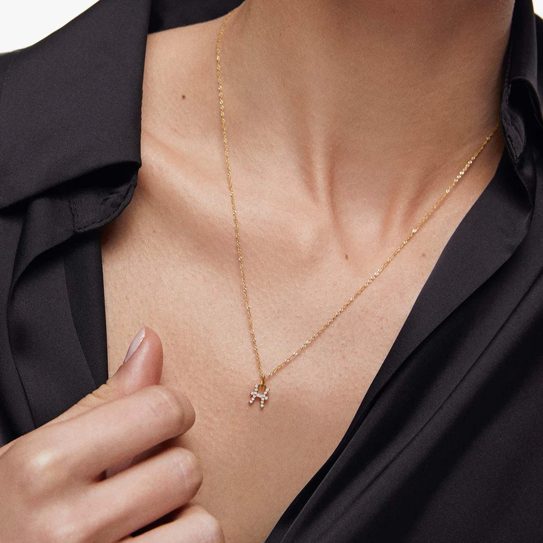 catenina con segno zodiacale pesci in argento 925 dorata e zirconi