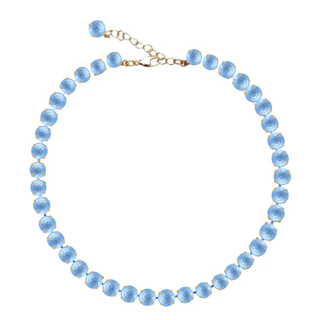 collana primavera con cristalli azzurro pastello e oro