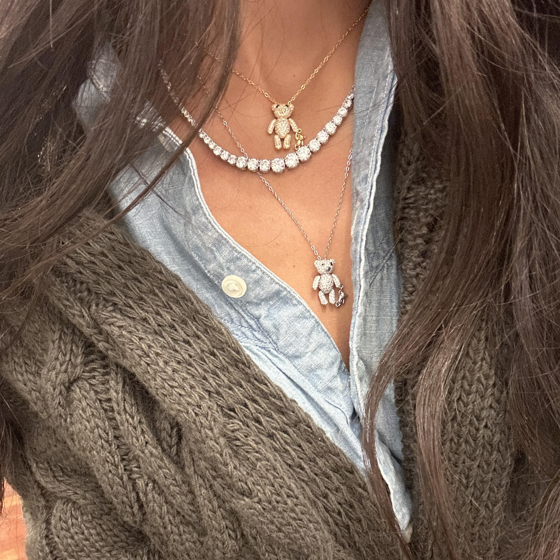 collana oro e argento con ciondolo orsetto di zirconi