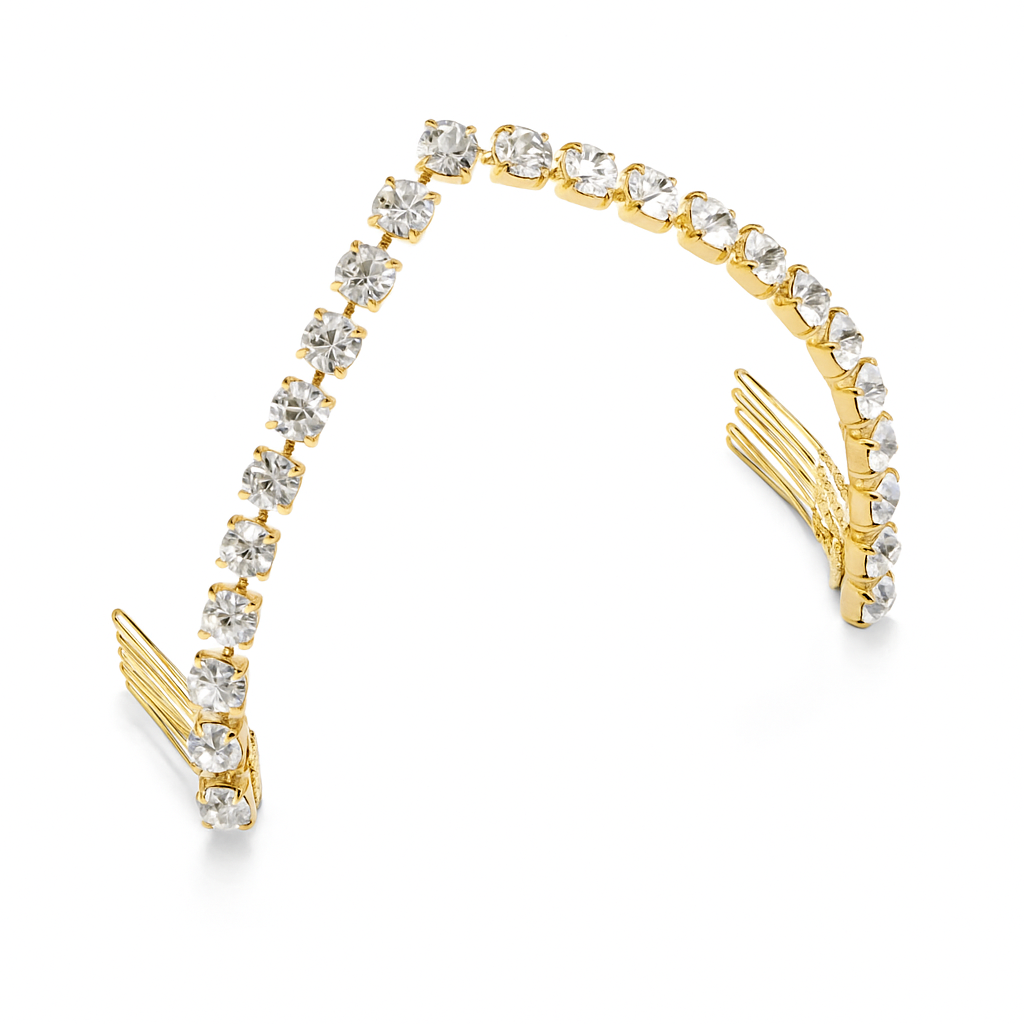 diadema fermaglio per sposa swarovski, rifiniture oro
