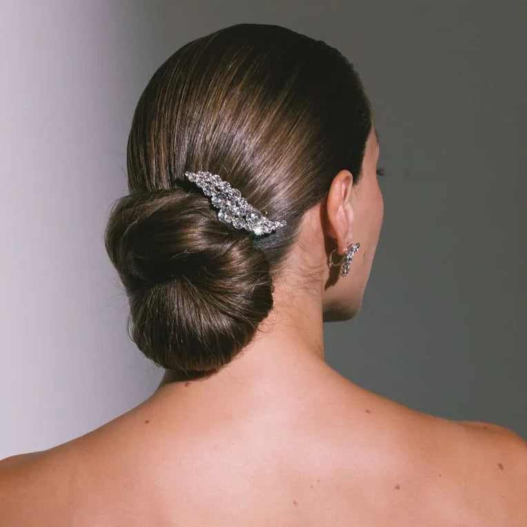 fermaglio con cristalli a forma di foglia  per capelli acconciature 