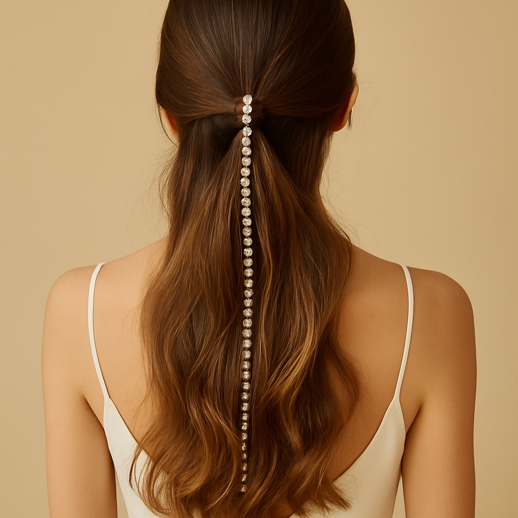 fermaglio lungo swarovski da sposa indossato minimal per sposa raffinata