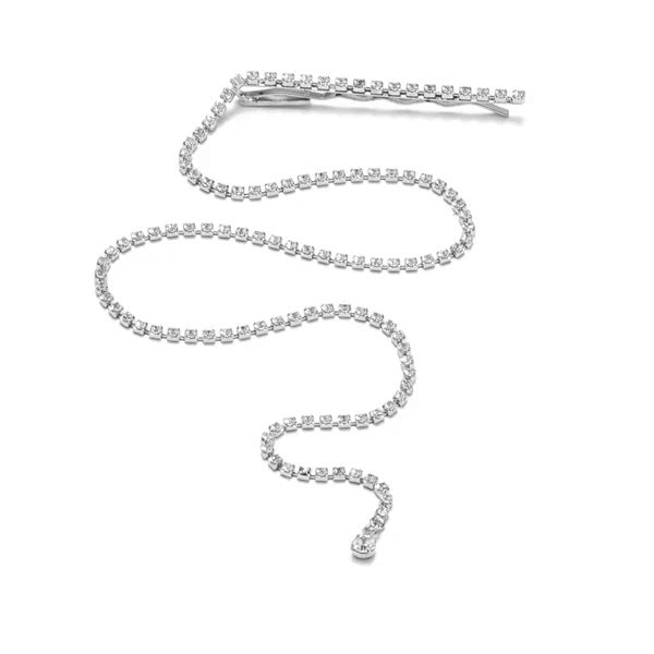 forcina con catena di cristalli lunga, rifinitura argento