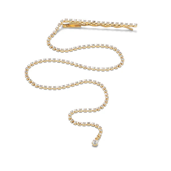 forcina con catena lunga di cristalli e rifinitura oro