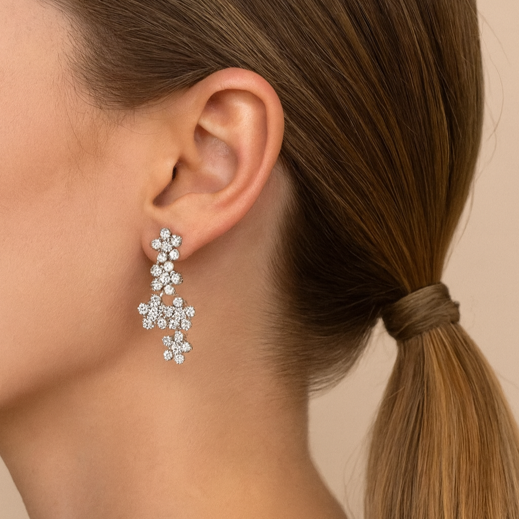 long flower earrings with swarovski