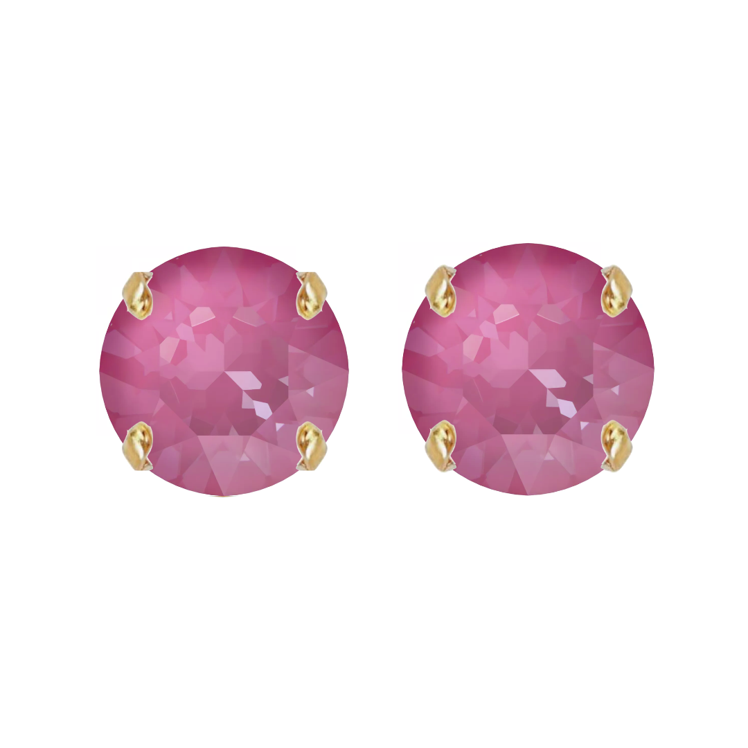 orecchini armocromia stagione primavera con cristalli rosa scuro e dettagli oro