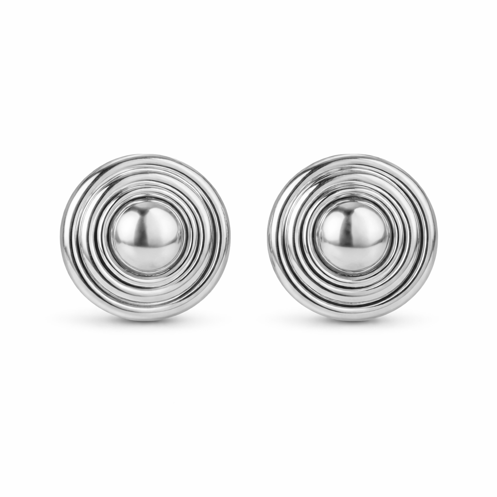 orecchini a forma di bottone vintage bombato color argento