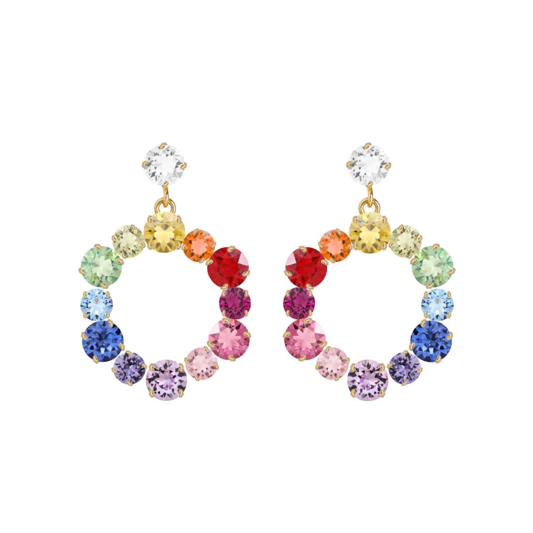 orecchini cerchio della vita pendenti arcobaleno con rifiniture oro