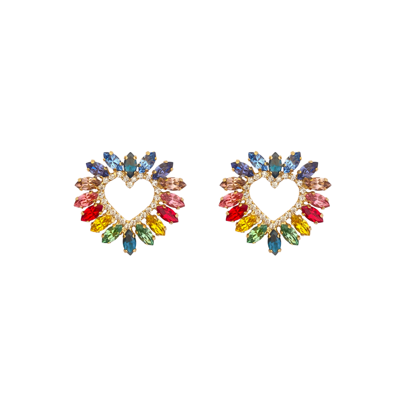 orecchini a forma di cuore con cristalli colorati
