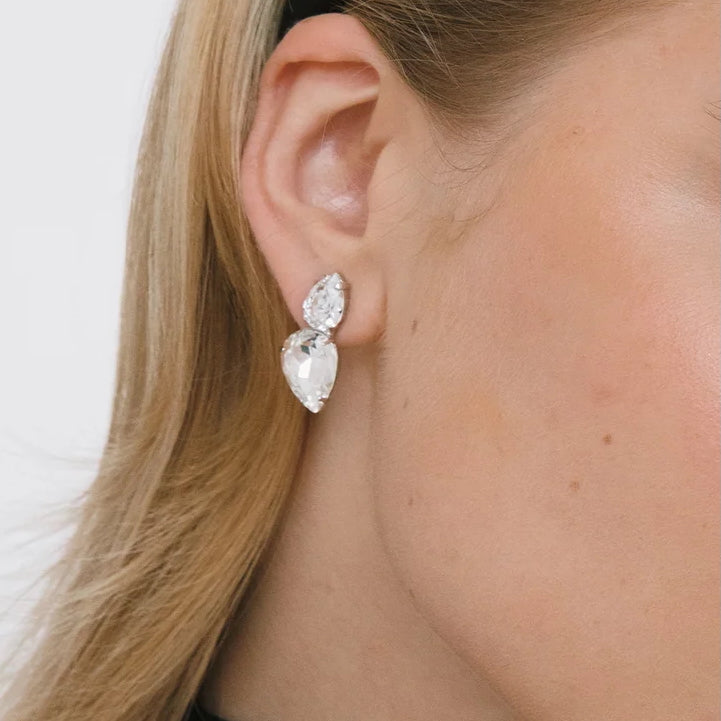 orecchini da sposa grandi a lobo con doppia goccia swarovski