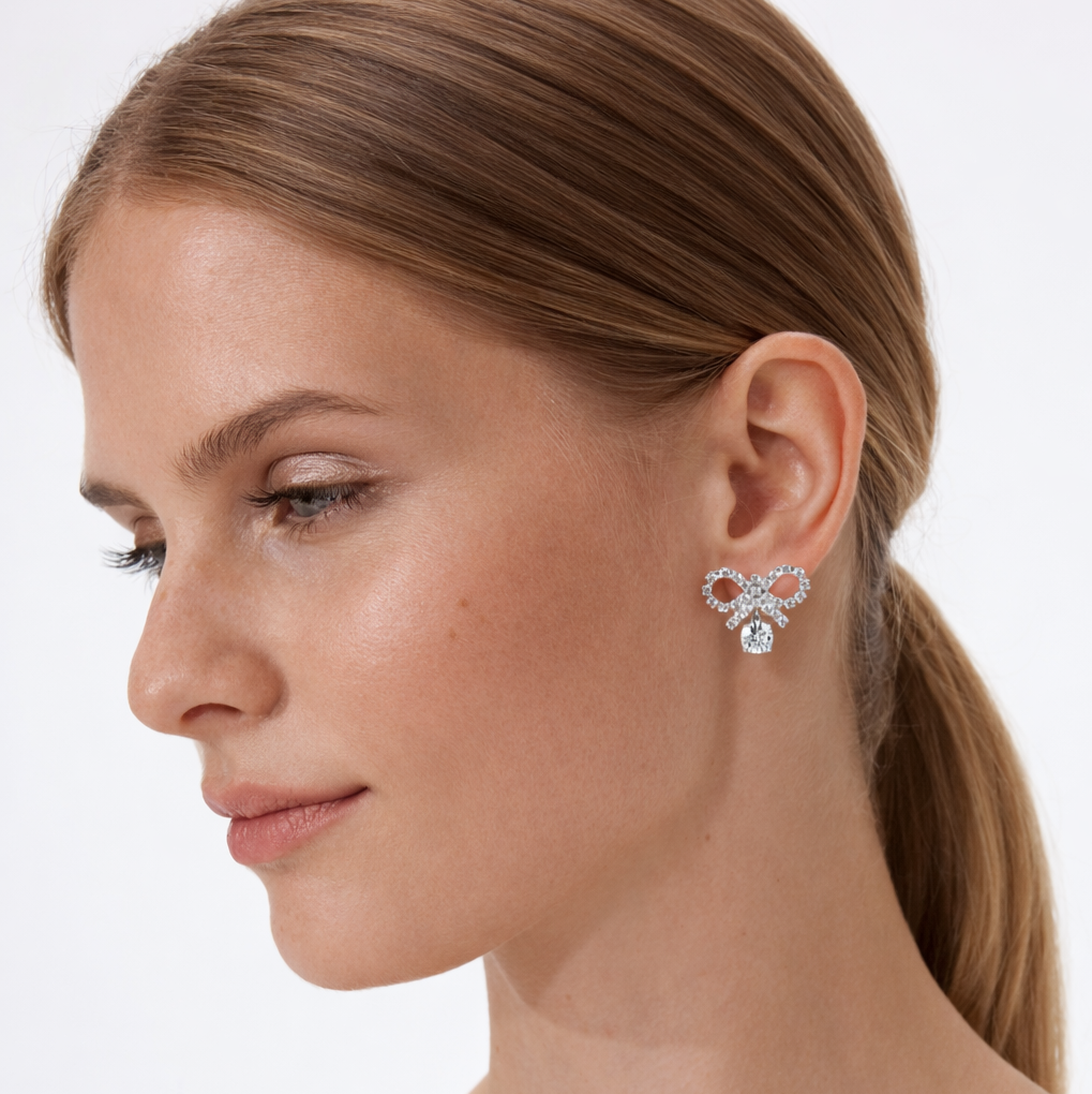 orecchini a fiocco in Swarovski argento