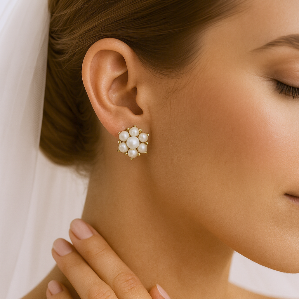 orecchini fiore perle swarovski indossati