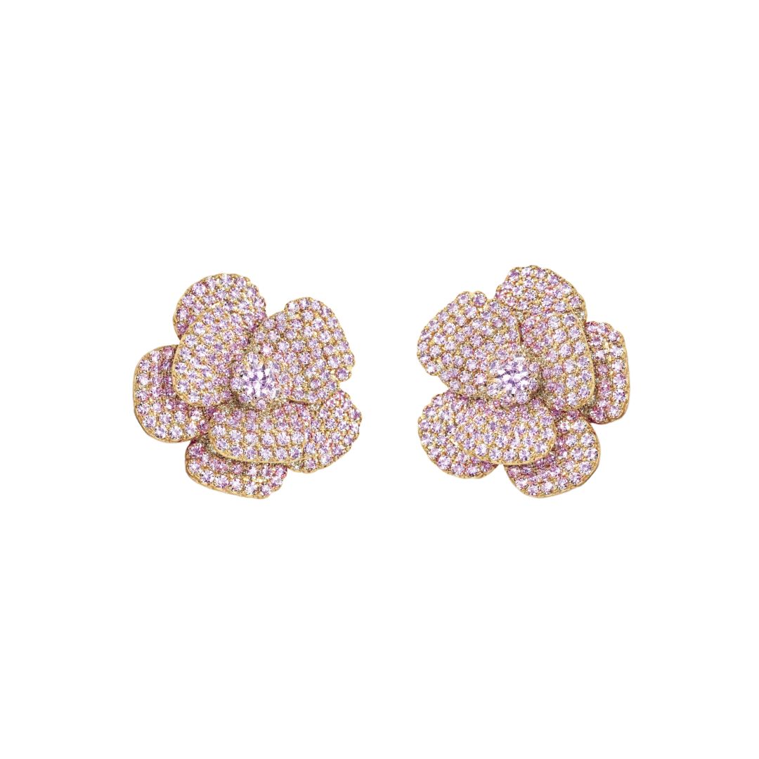 orecchini grandi fiore rosa swarovski