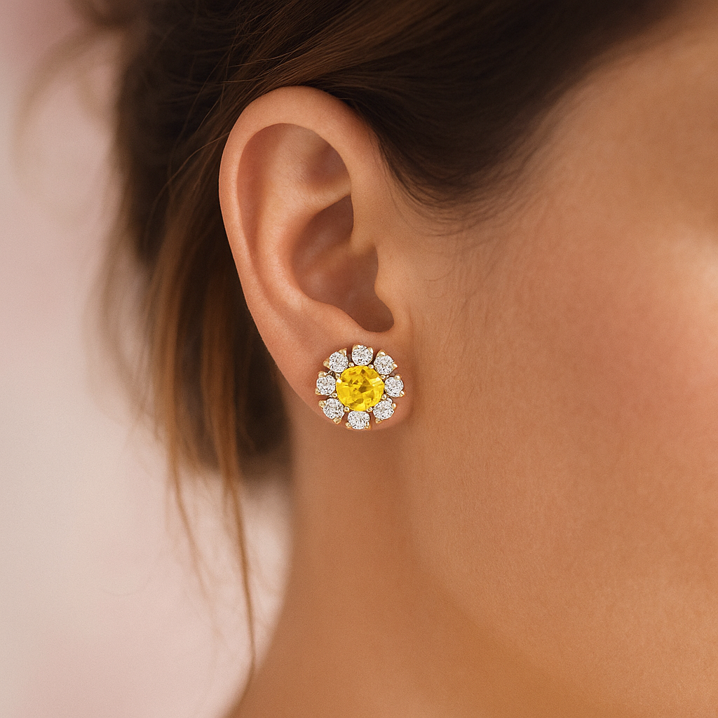 orecchini swarovski gialli fiore indossati