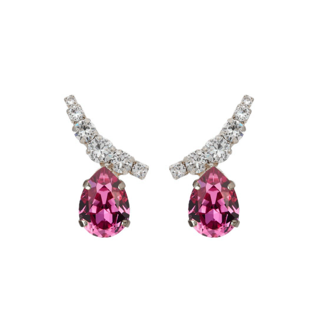 orecchini a goccia con cristalli rifiniti in argento e fucsia